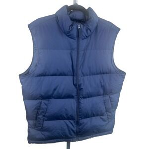Lands' End Down Puffer Vest Navy Blue Full Zip Men's Size‎ Large 42-44